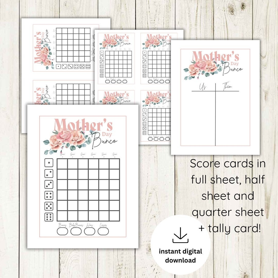 Mothers Day Bunco Score Card And Tally Sheet Printable Digital Download Etsy