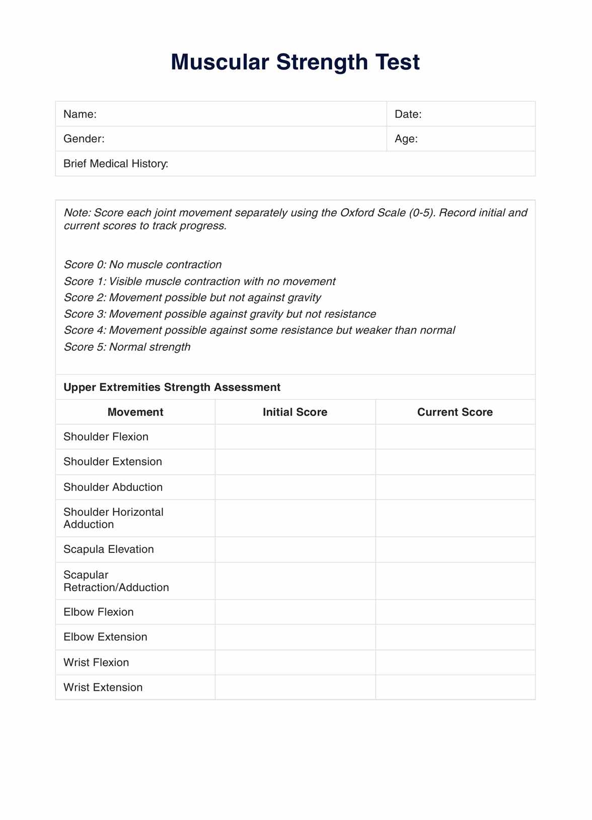 Muscular Strength Test U0026 Example Free PDF Download