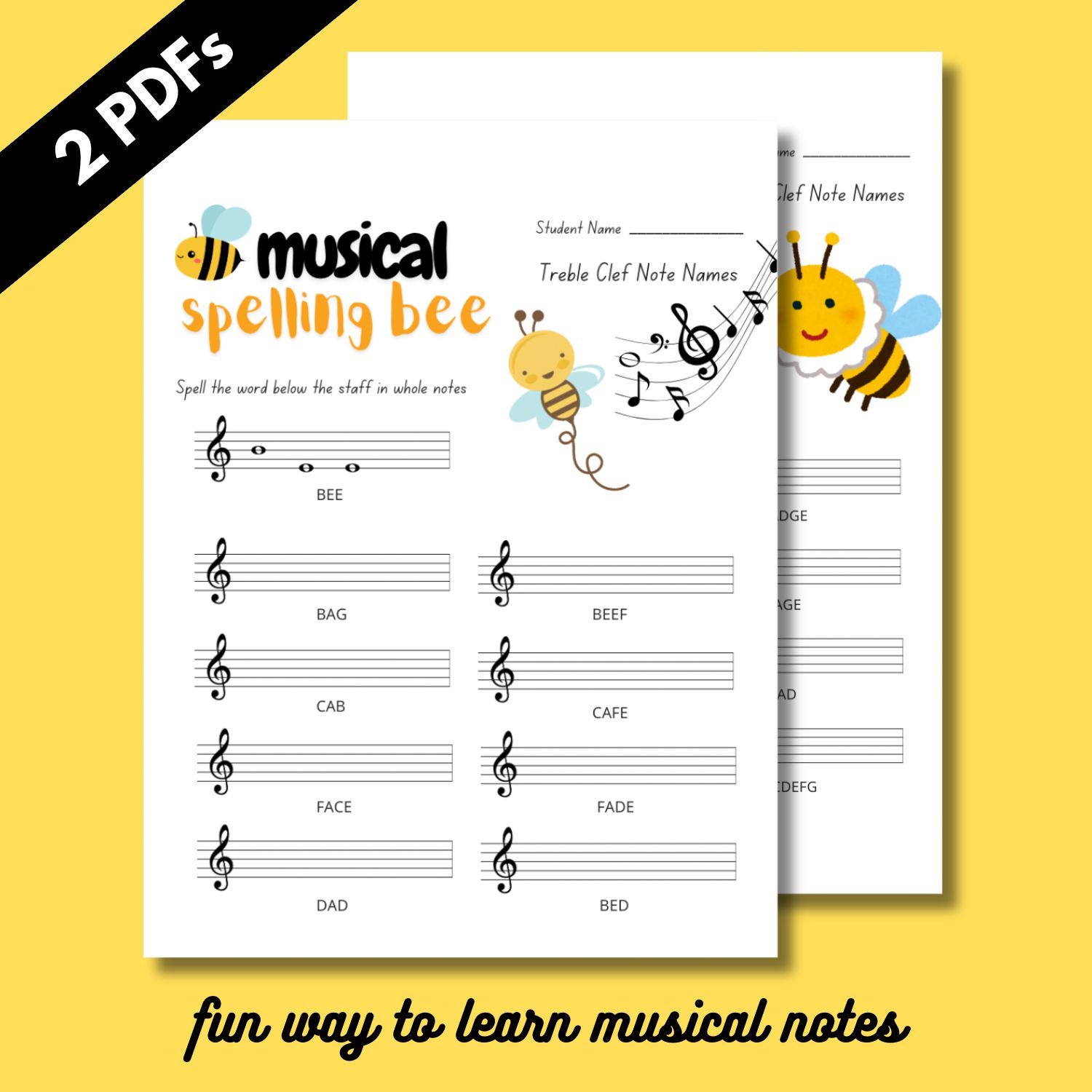 Musical Note Spelling Bee Music Class Homework quiz Homeschool 