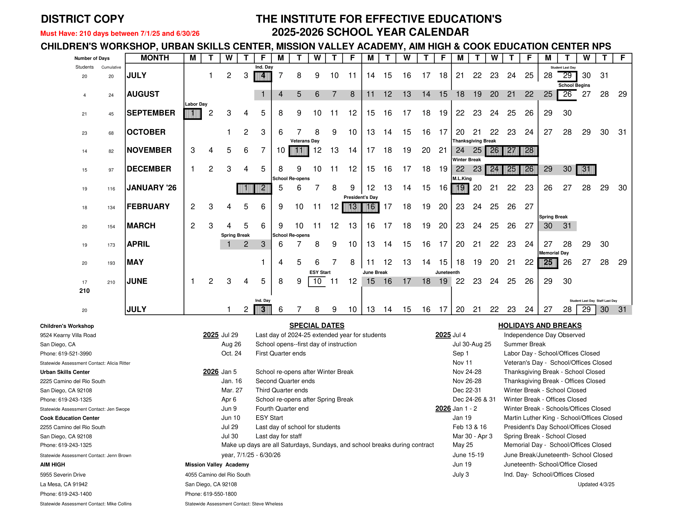 MVA s 2025 2026 Calendar The Institute For Effective Education