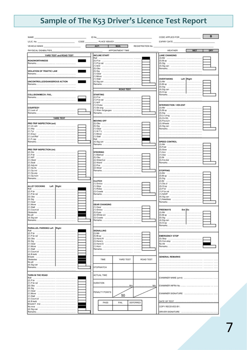 Score Sheet For Driving Test Score Sheet For Driving Test