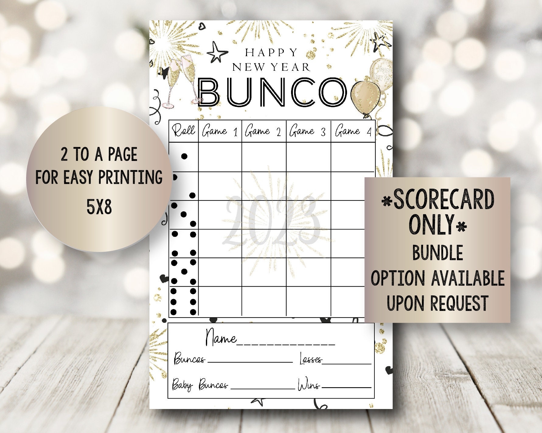 New Year Bunco Score Sheets Happy New Year Party Game New Year s Eve Bunco Gold And Black Party Game Couple s Printable Bunco Cards Etsy