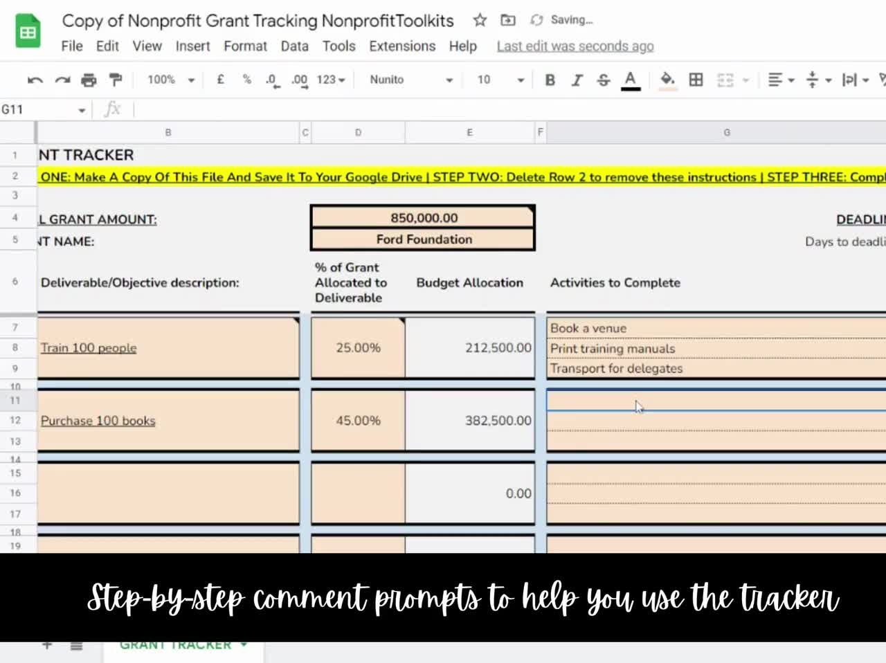 Nonprofit Grant Tracker And Deliverable Google Sheet Grant Project Management Charity Financial Tool Google Sheet Template NGO
