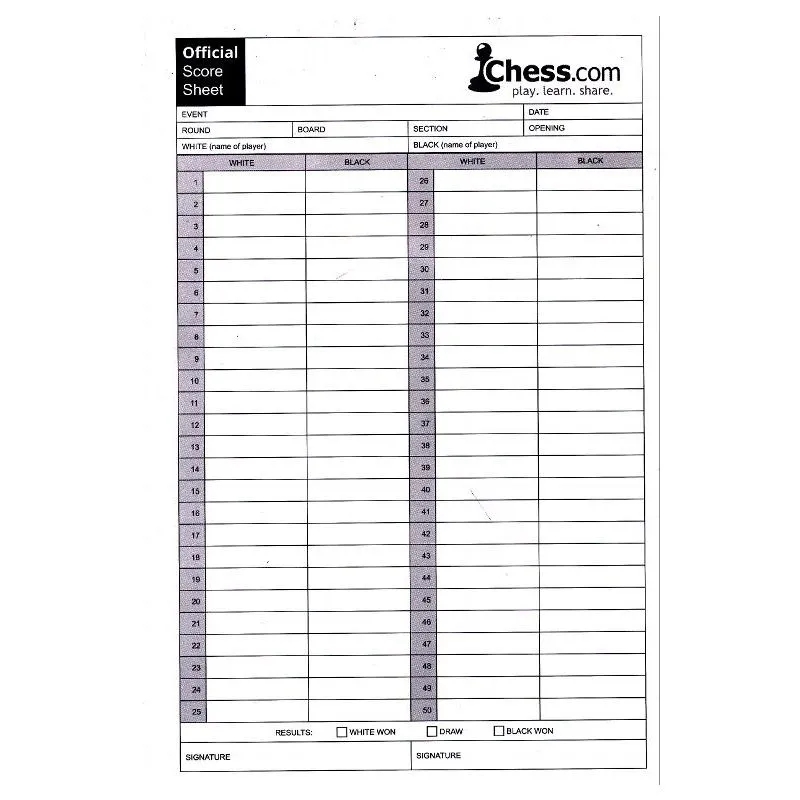 Official US Chess Self Duplicating Score Sheets PACK OF 100 SHEETS Official US Chess Self Duplicating Score Sheets PACK OF 100 SHEETS