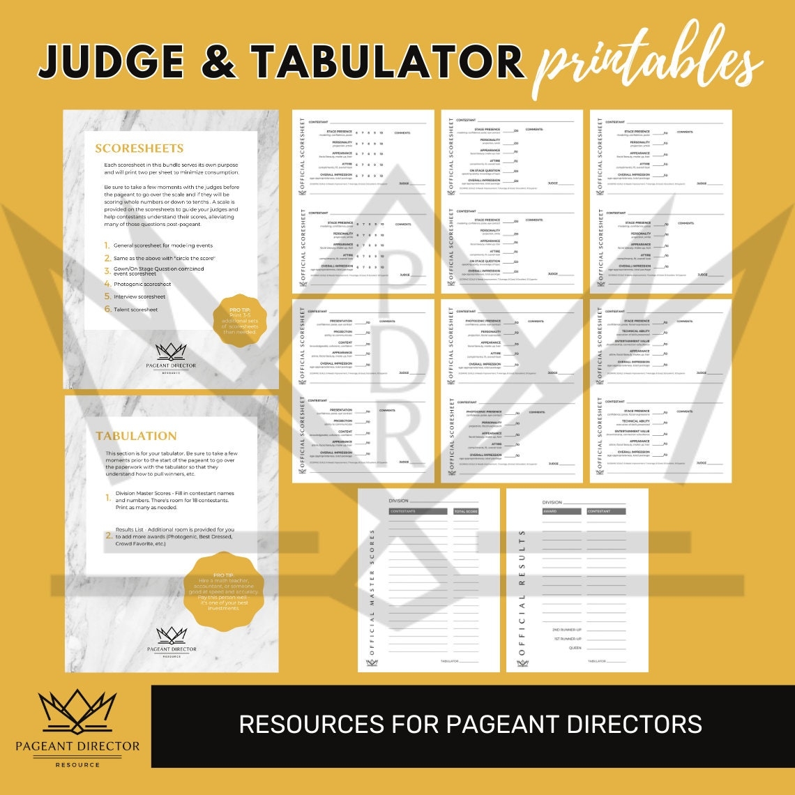 Pageant Judge U0026 Tabulator Bundle Scoresheets Tabulator Masters Pageant Director Resource Digital Download Printable Etsy