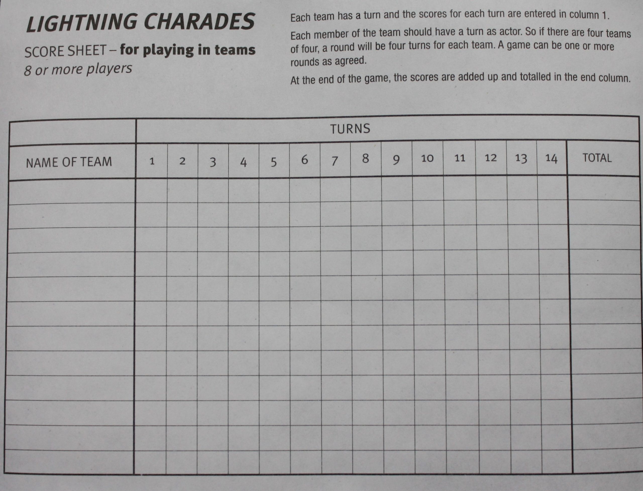Test Match Board Game Score Sheet