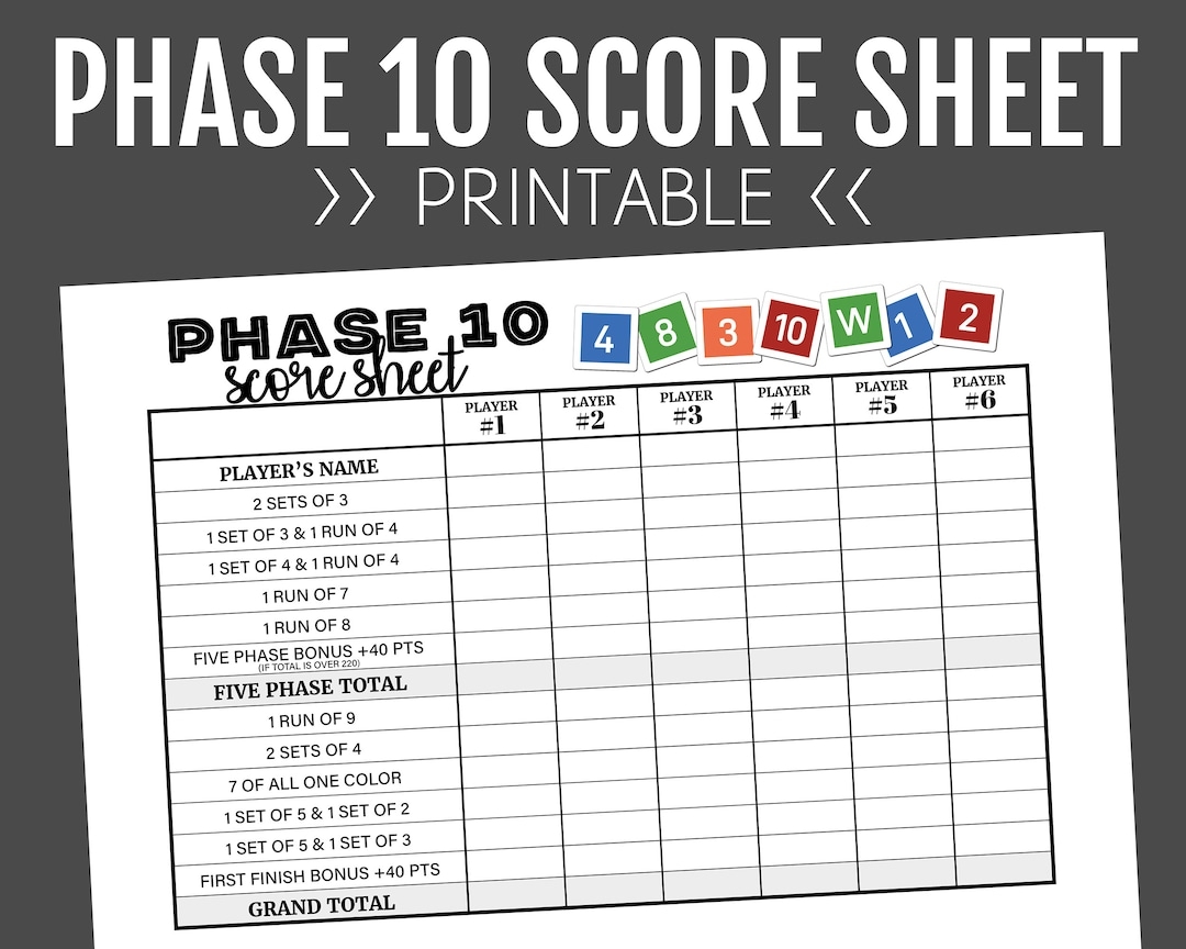 Free Phase 10 Score Sheet