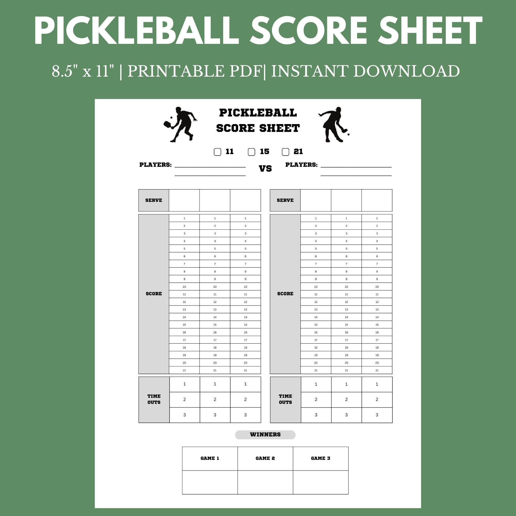 Pickleball Score Sheet 8 5