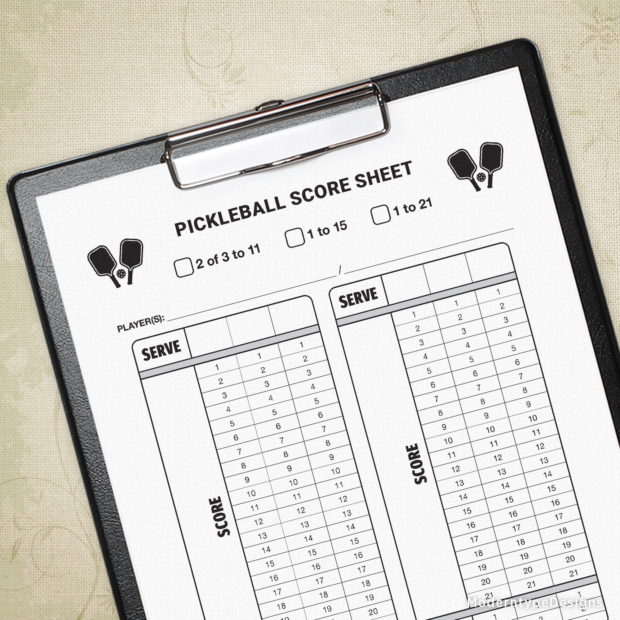 Pickleball Score Sheet Printable Form PDF Pickle Ball Court 