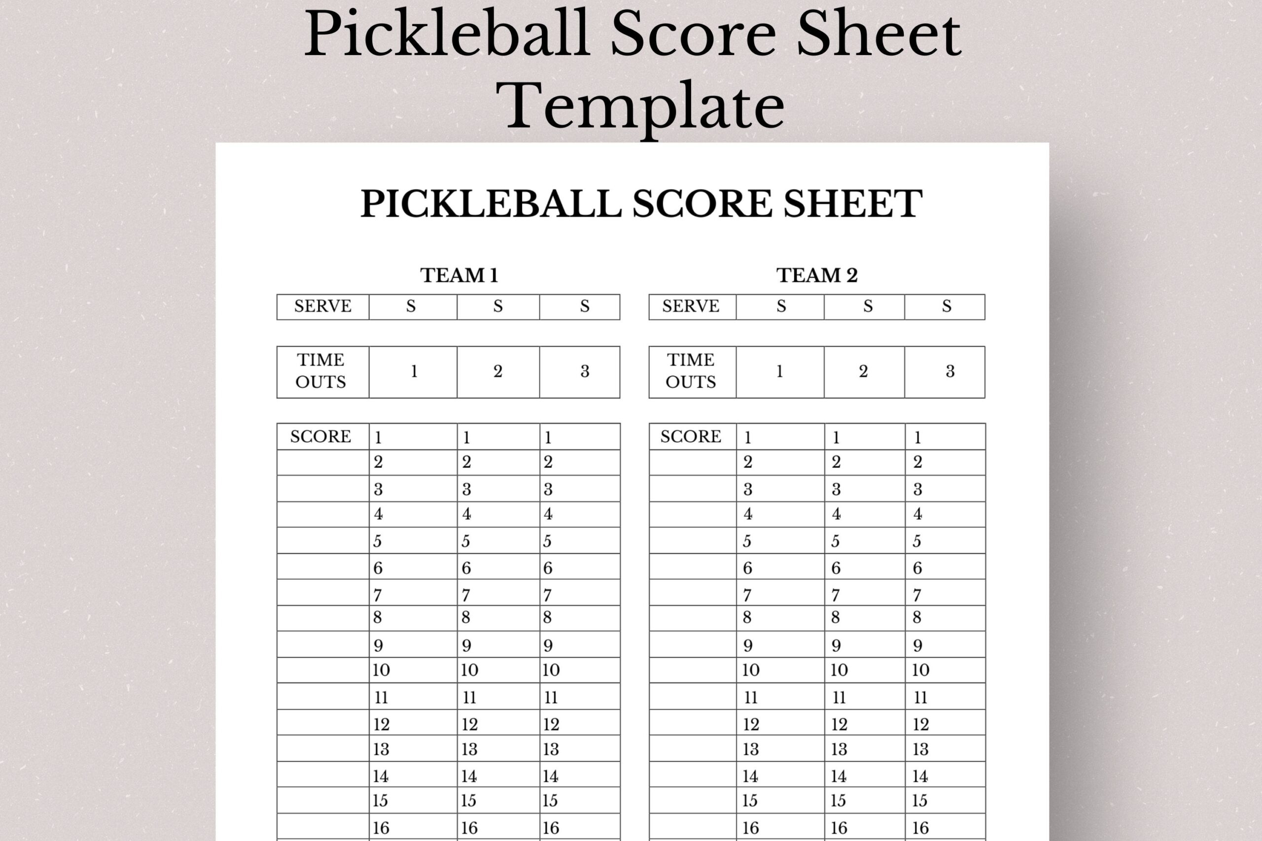 Pickleball Score Sheet Template Printable Pickleball Score Sheet 