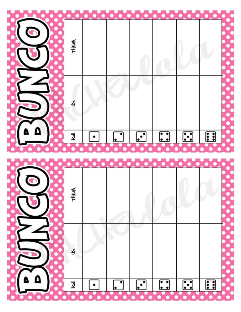 Pink Polka Dot Bunco Table Tally Sheets Us Them Tally Cards Score Note Card Bunko Game Night Instant Digital Download Printable Template