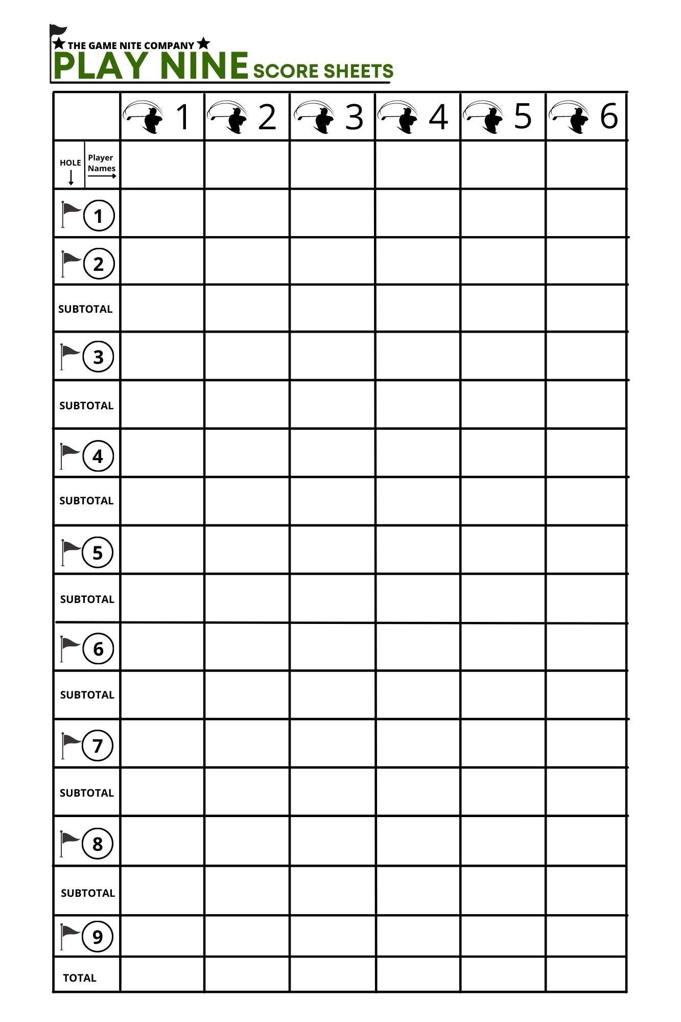Play Nine Score Sheets Score Cards Printable