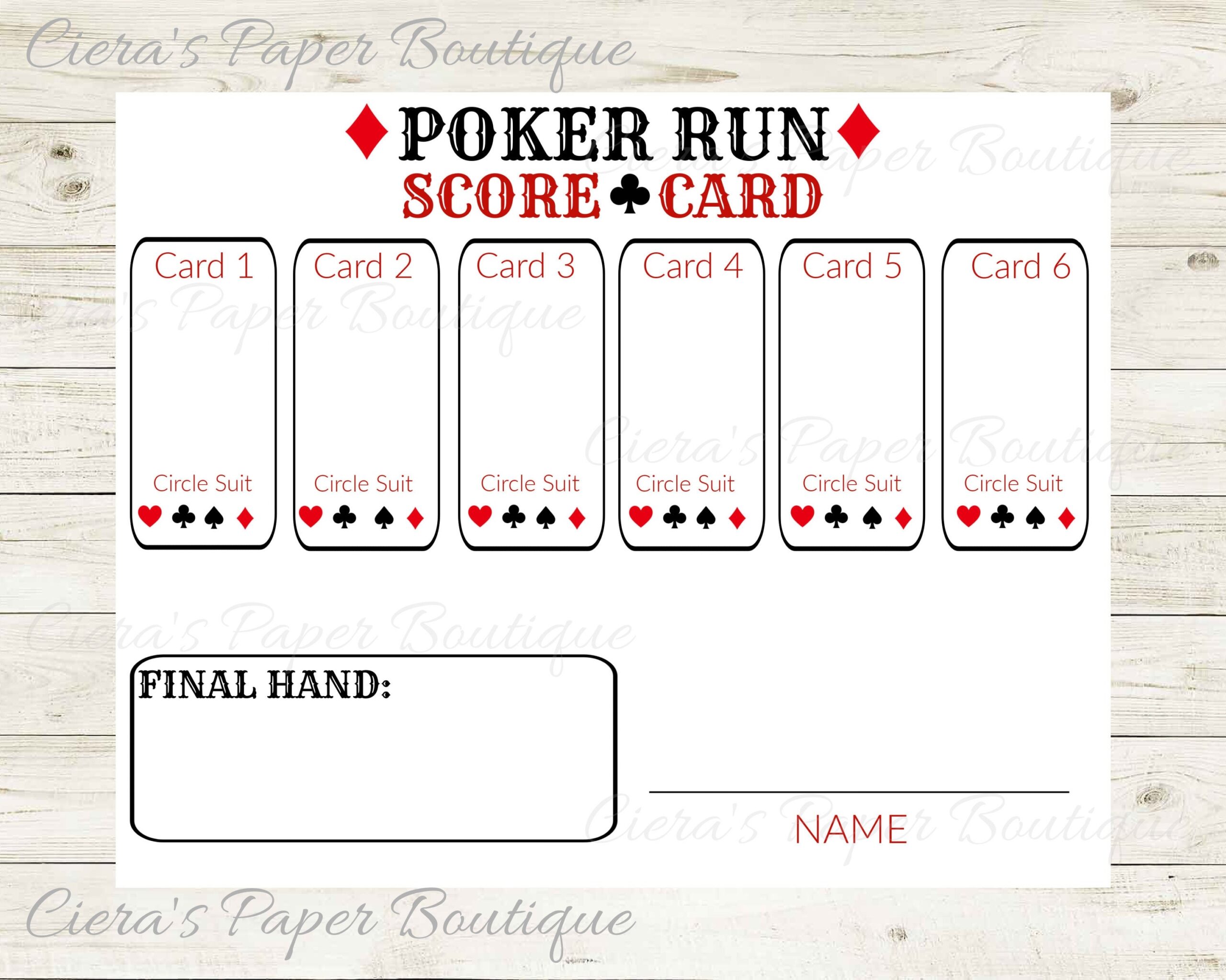 Poker Run Score Card 6 Cards Etsy New Zealand Poker Run Score Card 6 Cards Etsy New Zealand
