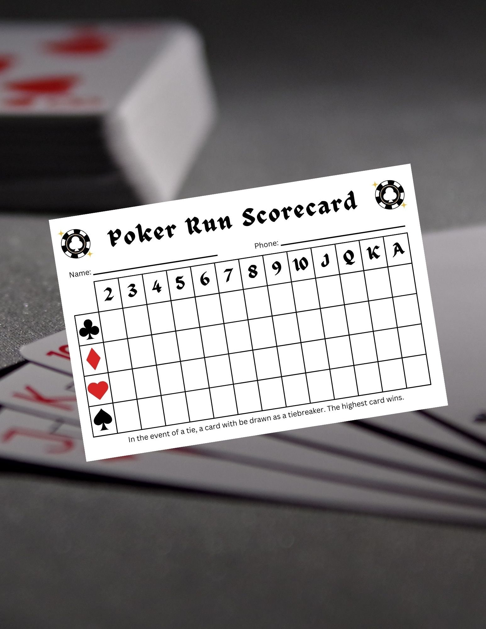 Poker Run Score Cards Etsy