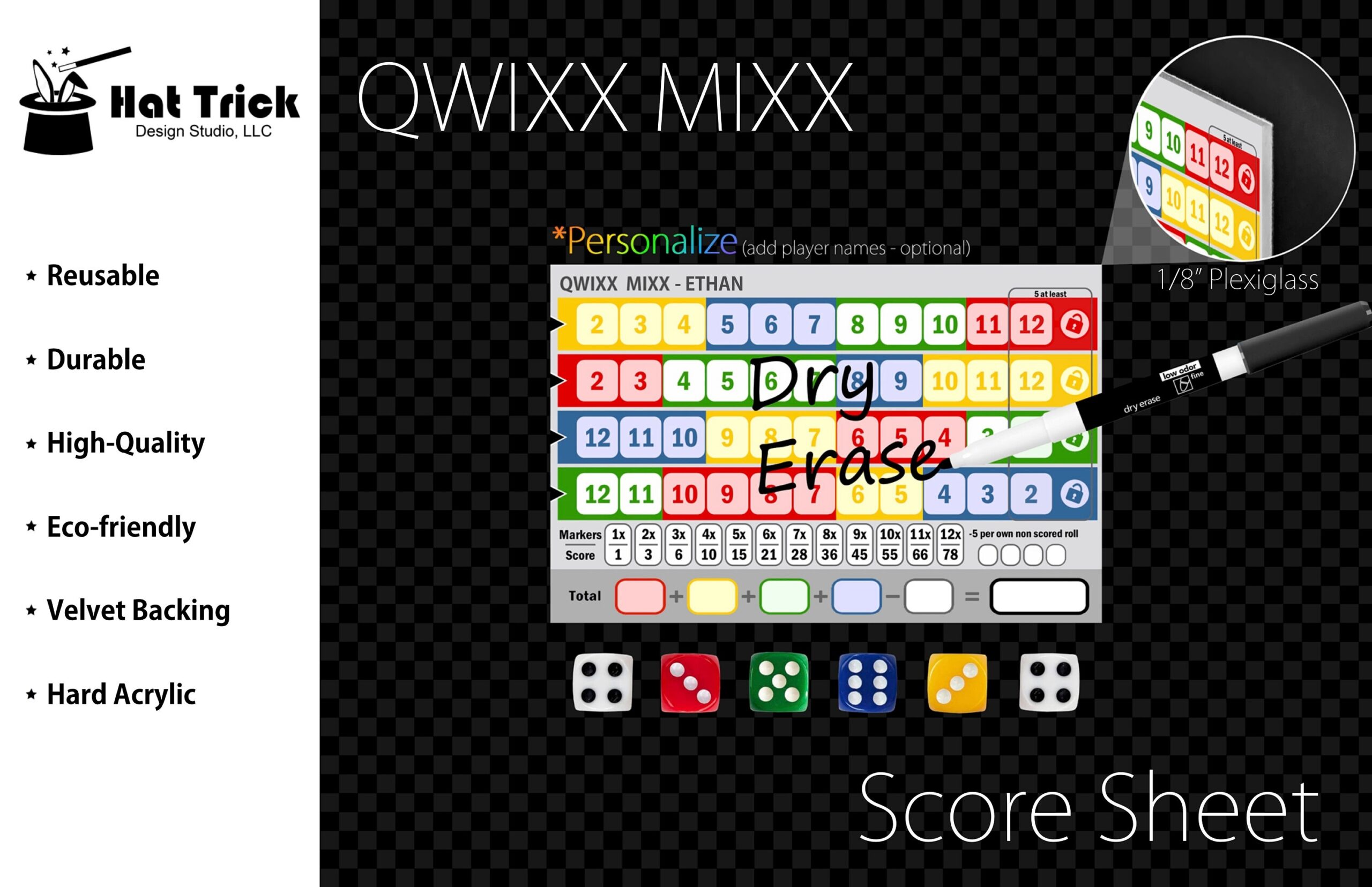 Premium Acrylic Qwixx Mixx Score Sheet Upgrade Reusable Wet Erase And Dry Erase Etsy