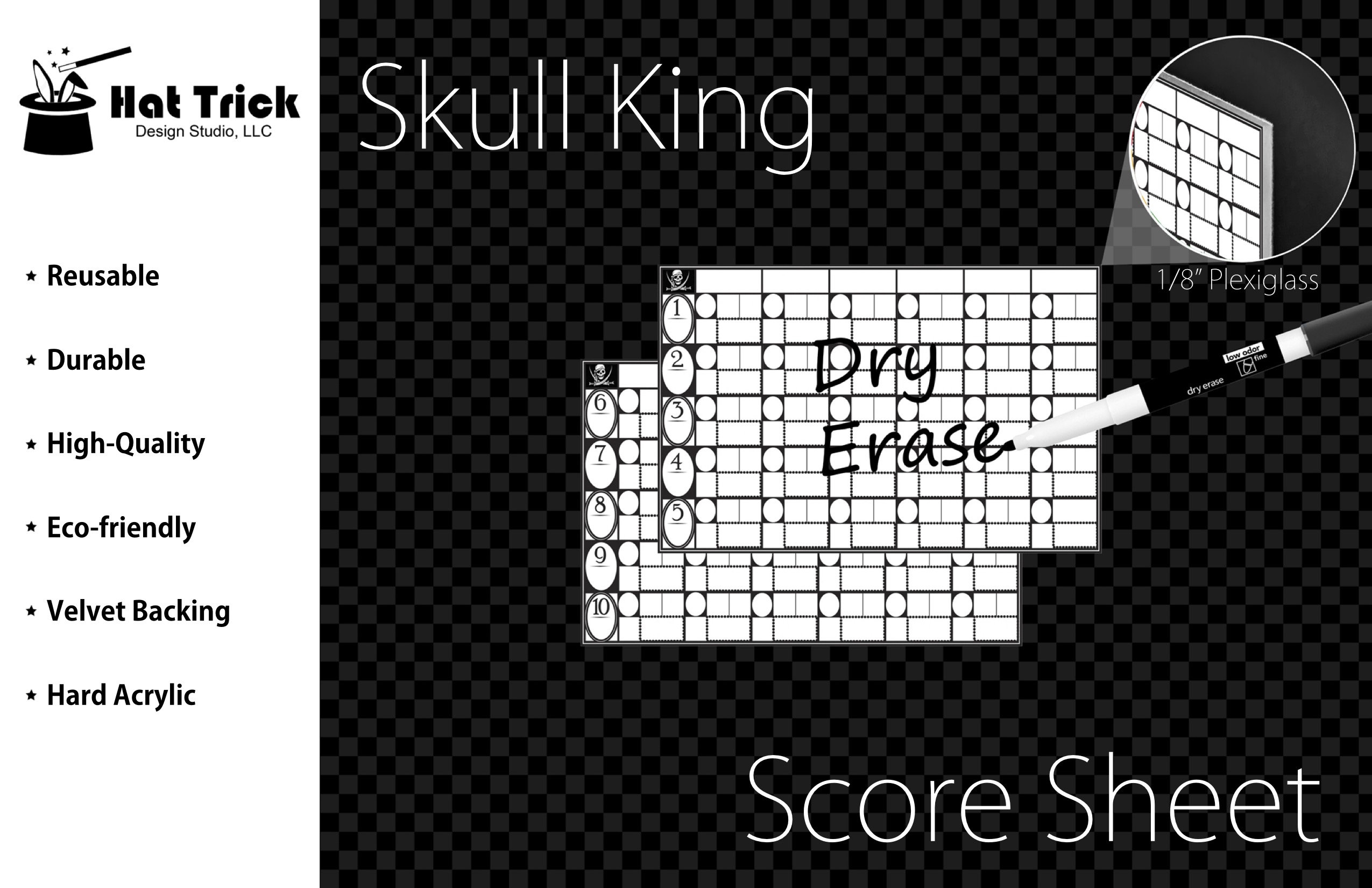 Premium Acrylic Skull King Game Score Sheet Upgrade Reusable Dry Erase Etsy