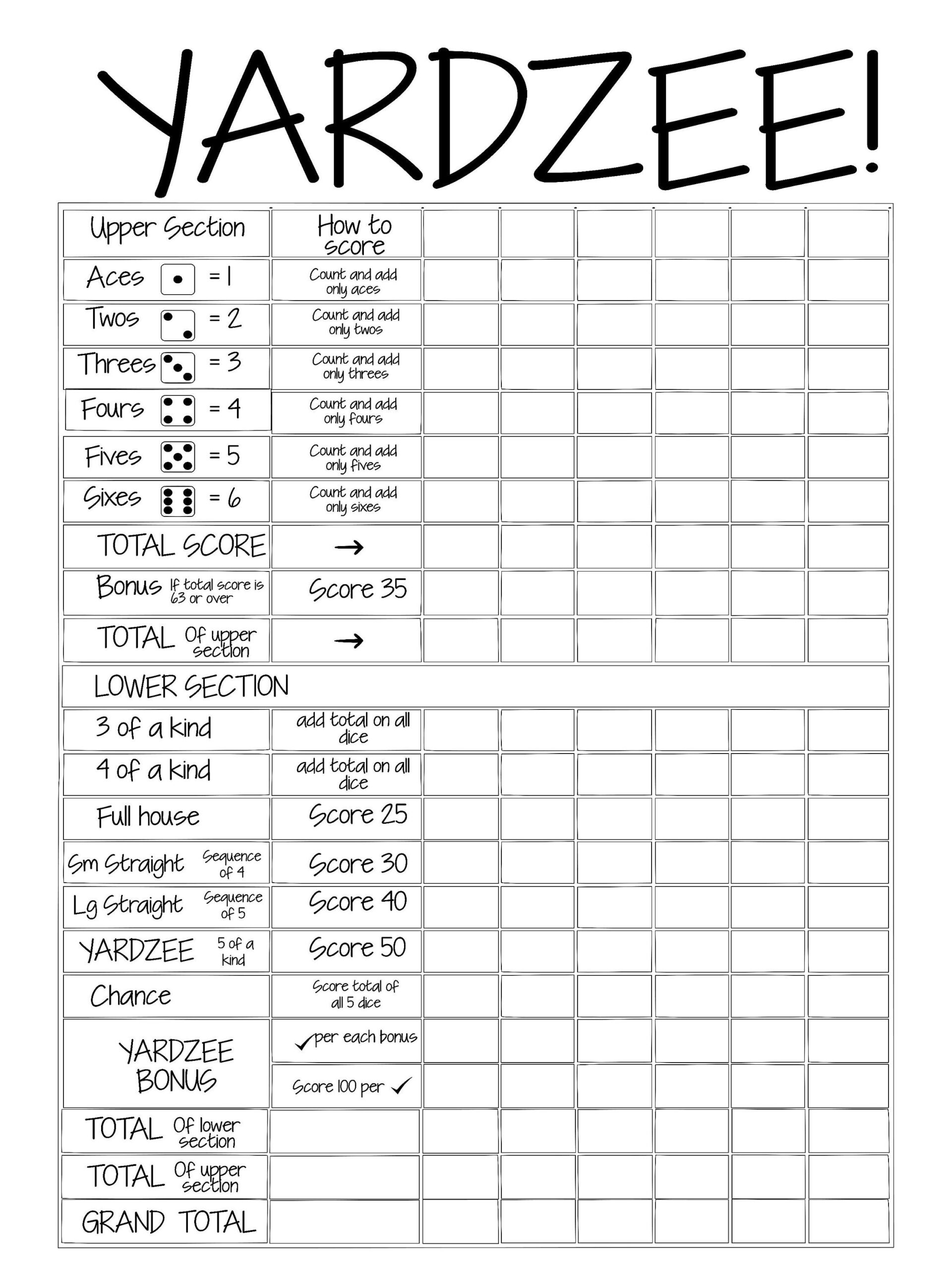 Printable 18x24 YARDZEE Score Card File Sill In The Blank diy Yardzee Scorecard Digital File Etsy