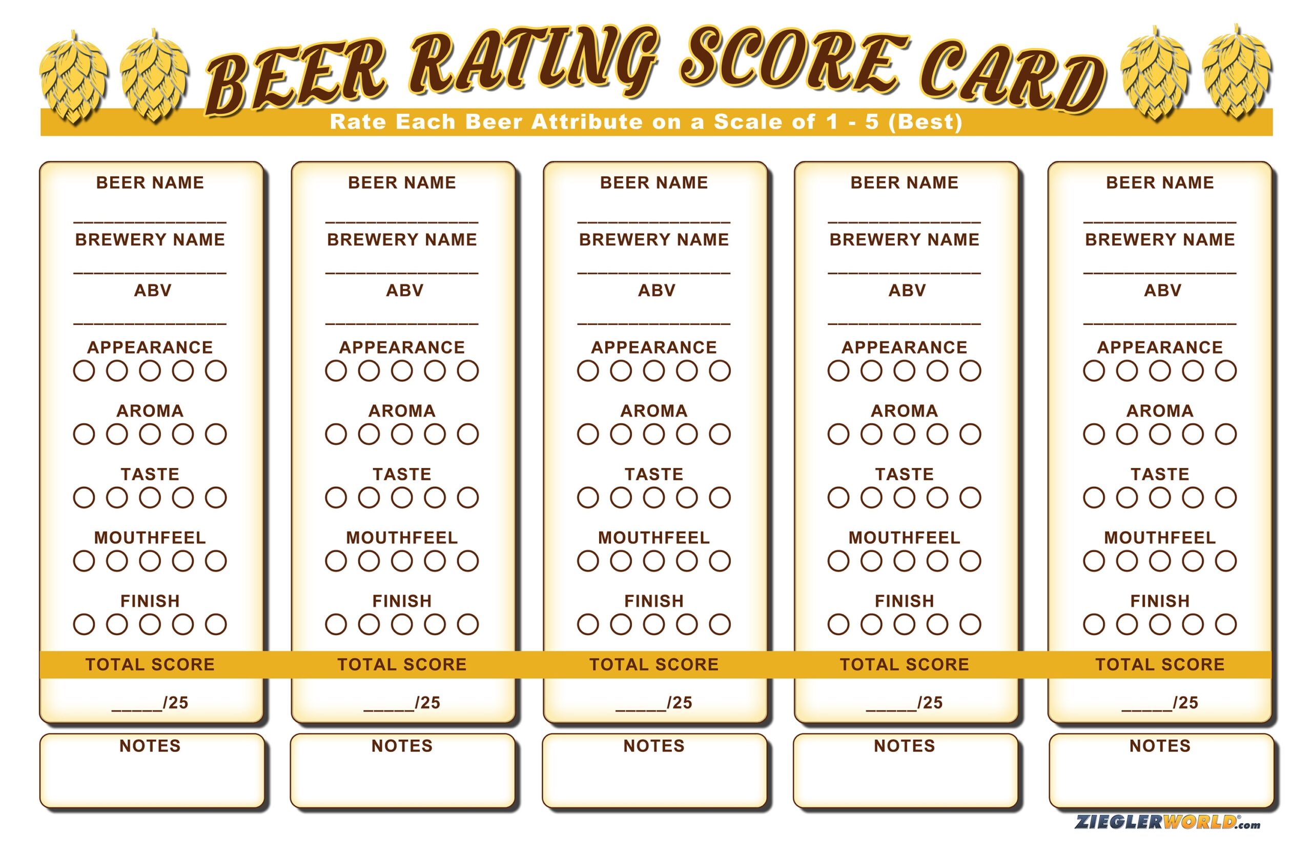 Printable Beer Flight Rating Score Card Tasting Score Sheet Printable Beer Flight Rating Score Card Tasting Score Sheet