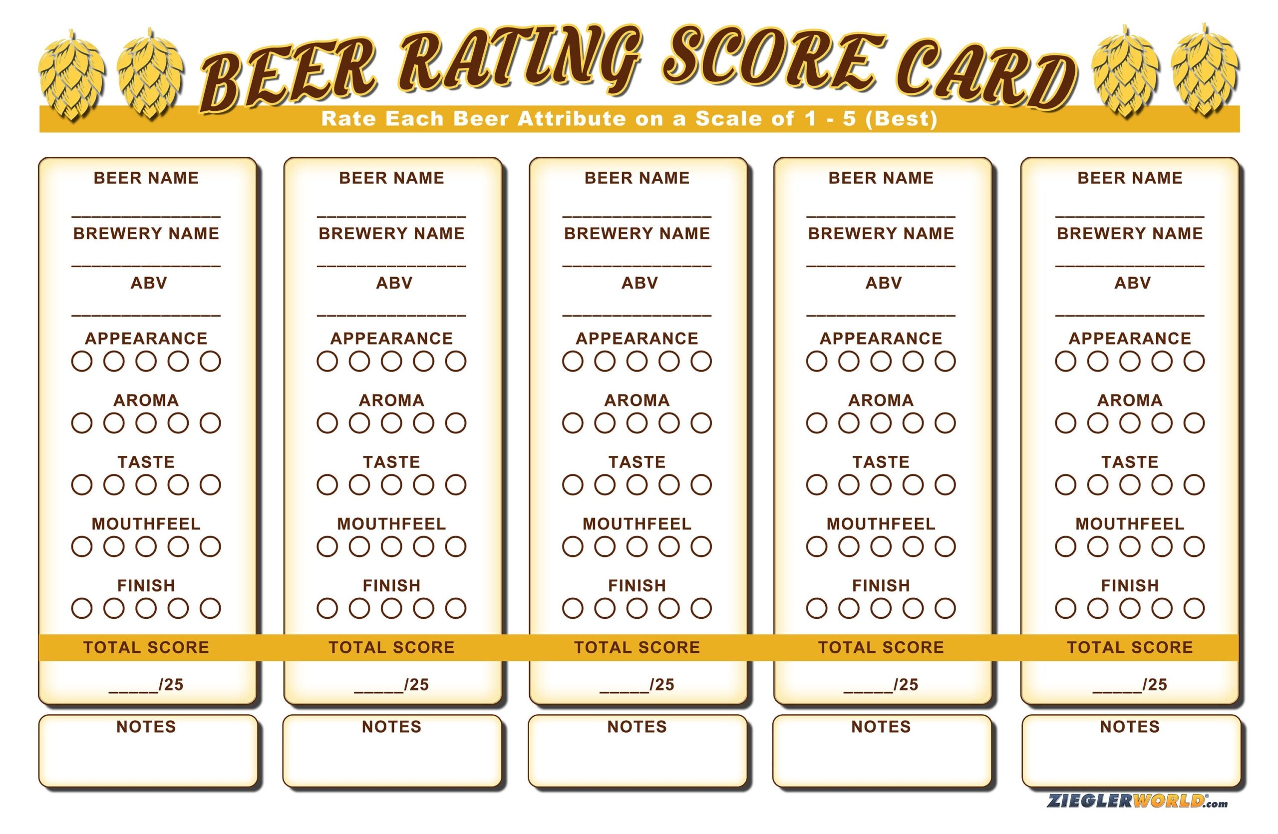 Printable Beer Flight Rating Score Card Tasting Score Sheet Printable Beer Flight Rating Score Card Tasting Score Sheet