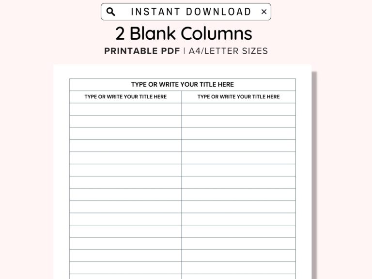 Printable Blank 2 Columns List Text Input And Print And Write 