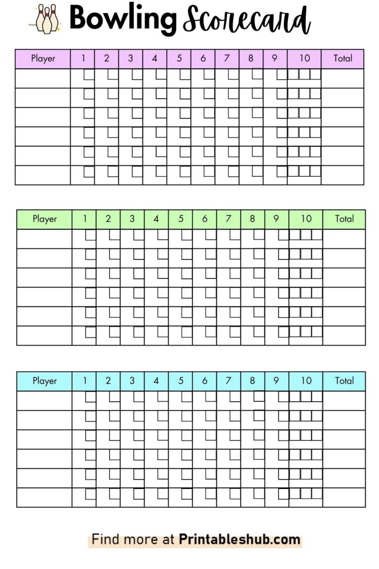 Printable Bowling Scorecard Scoresheet PDF Included Printables Hub