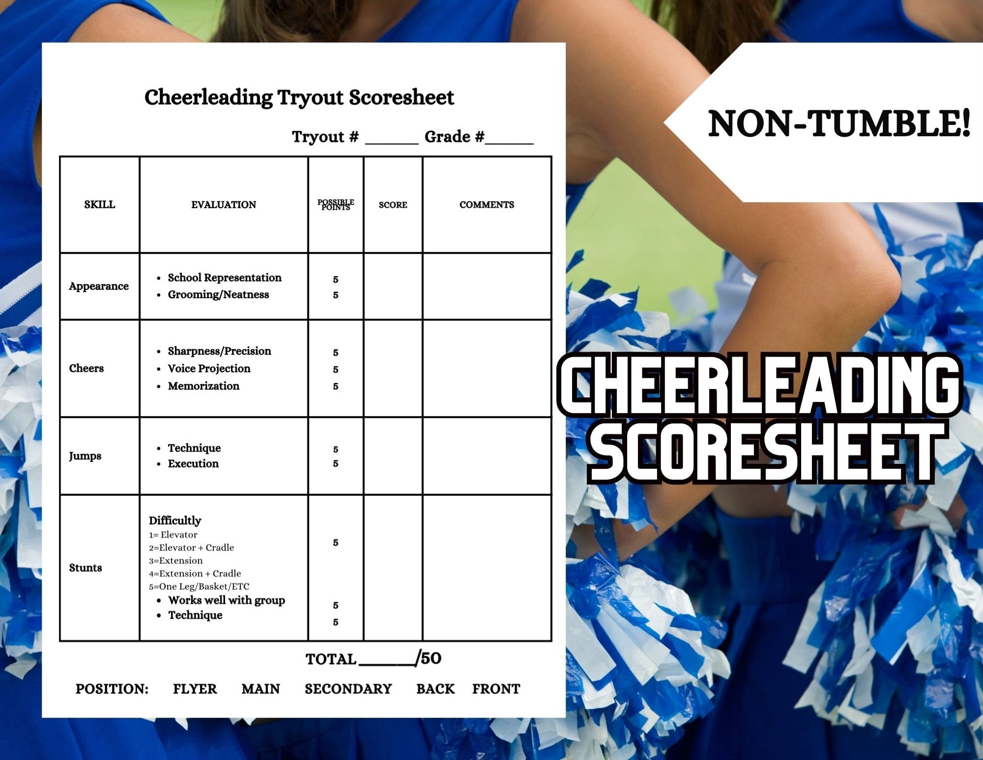 Printable Cheerleading NON TUMBLE Tryout Scoresheet Instant Download For Cheer Coach Team Captain Judges School Sports Cheer Squad Etsy Printable Cheerleading NON TUMBLE Tryout Scoresheet Instant Download For Cheer Coach Team Captain Judges School Sports Cheer Squad Etsy