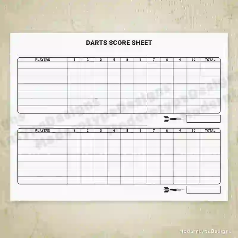 Printable Dart Score Sheet