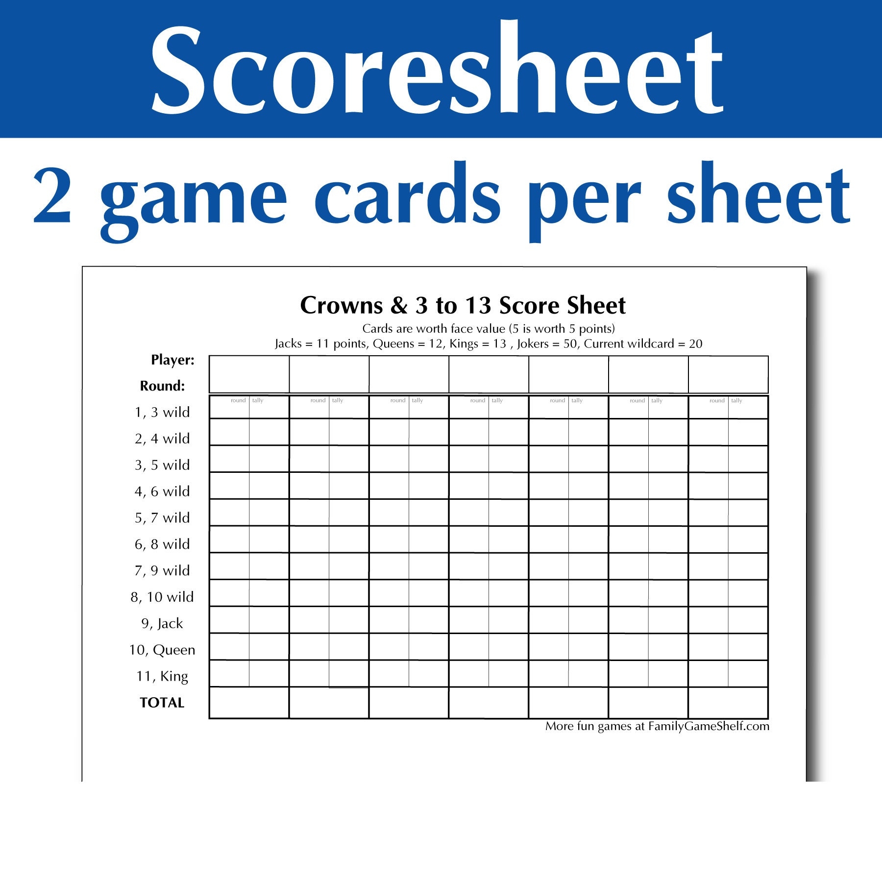 Printable Crowns Card Game And 3 To 13 Card Game Score Sheet Etsy