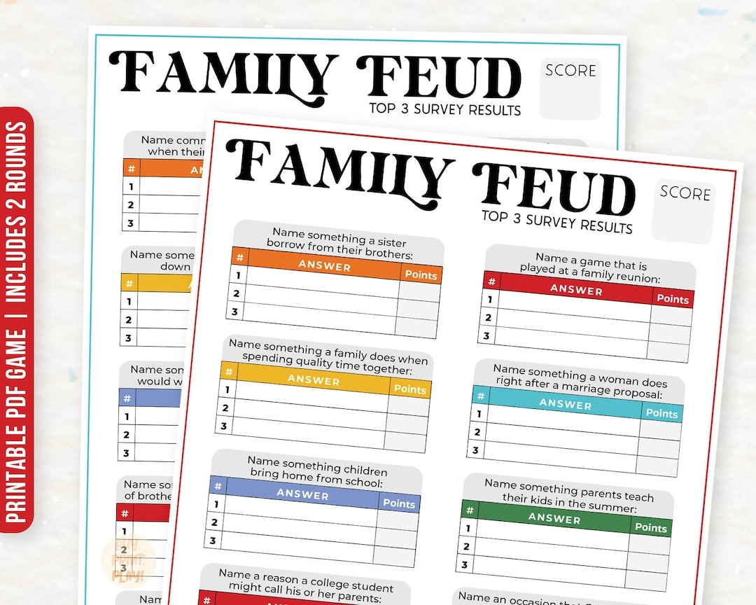 Printable Family Feud Family Reunion Games Family Gathering Party Activities Trivia For Adults U0026 Kids Family Group Games Etsy
