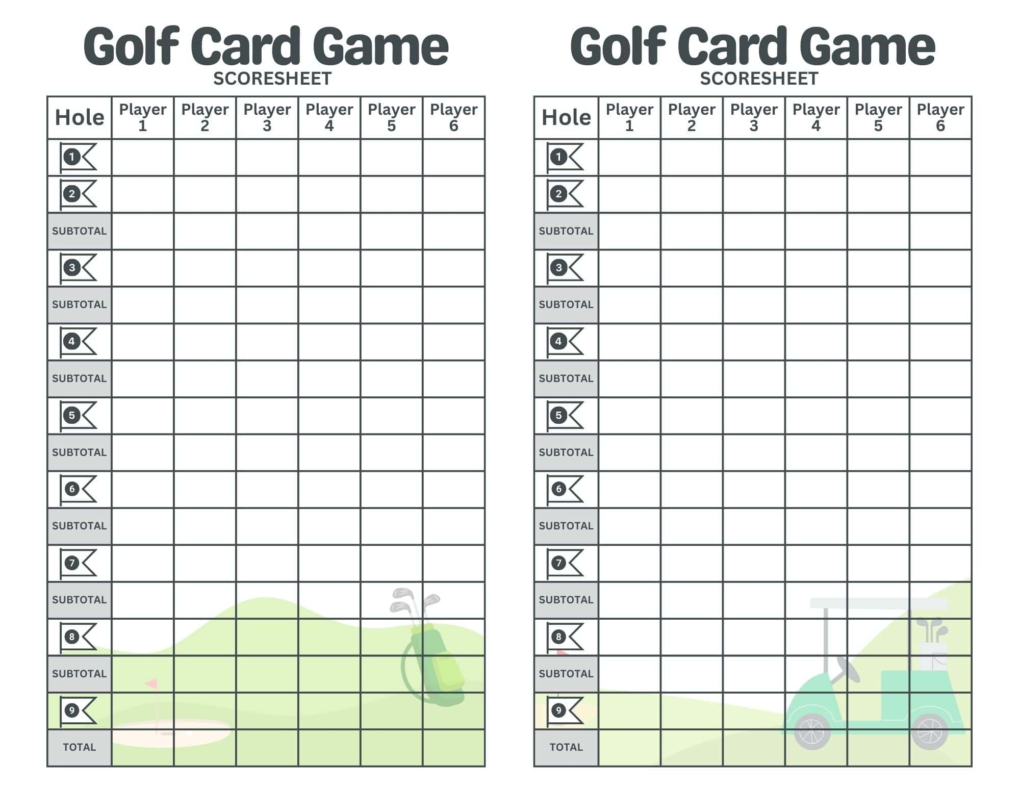 Printable Golf Tournament Score Sheets