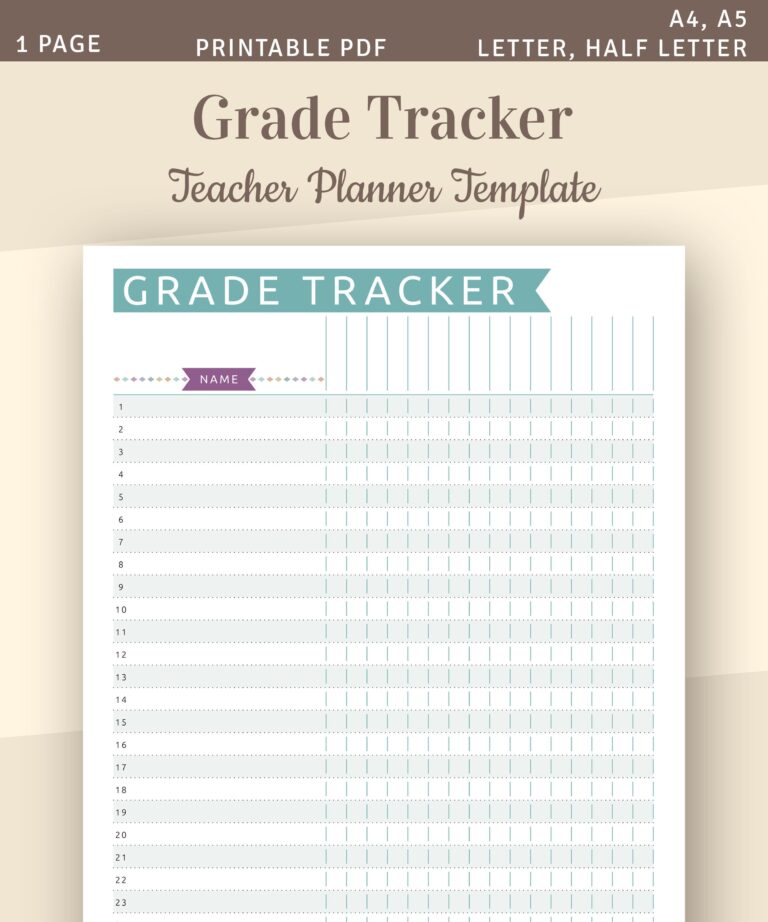 Printable Grade Tracker Template Teacher Grade Log Sheet Class Gradebook Grade Keeping Lesson Planning A4 A5 Letter Half Letter PDF Etsy