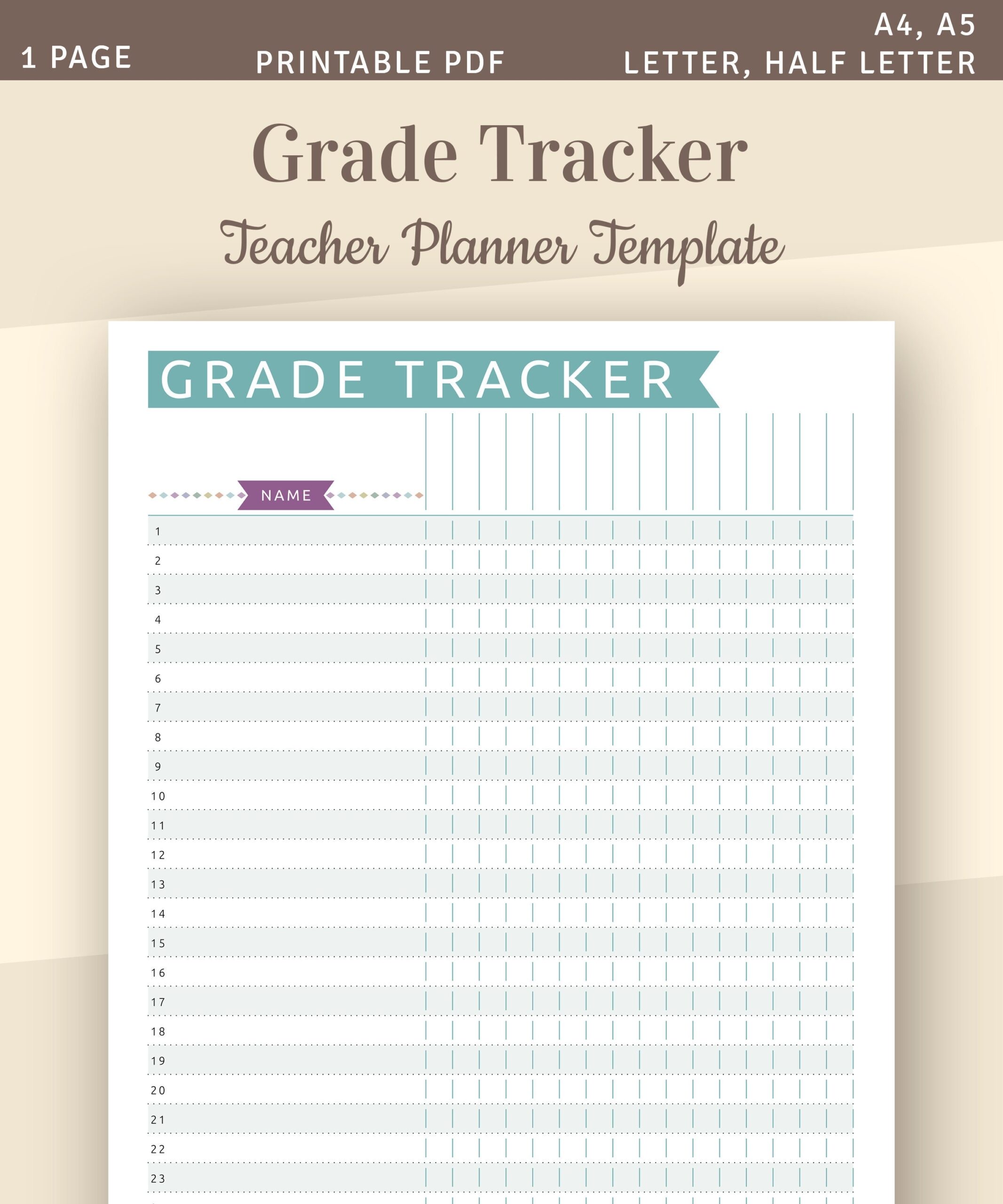 Printable Grade Tracker Template Teacher Grade Log Sheet Class Gradebook Grade Keeping Lesson Planning A4 A5 Letter Half Letter PDF Etsy