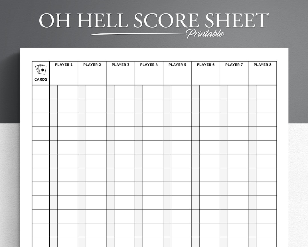 Printable Oh Hell Score Sheet PDF Format US Letter And A4 Sizes Oh Hell Card Game Oh Hell Score Pad Etsy