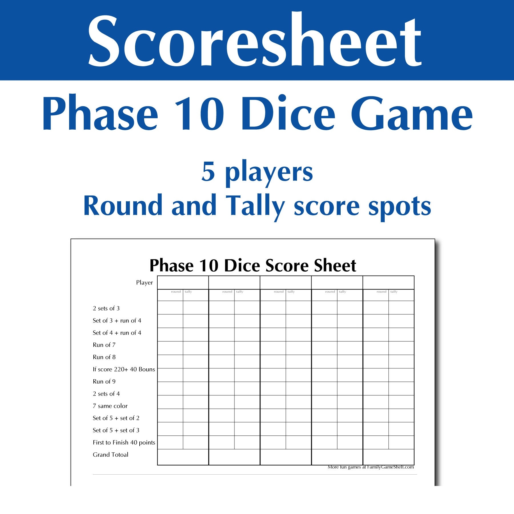 Printable Phase 10 Dice Game Score Sheet Etsy UK Printable Phase 10 Dice Game Score Sheet Etsy UK