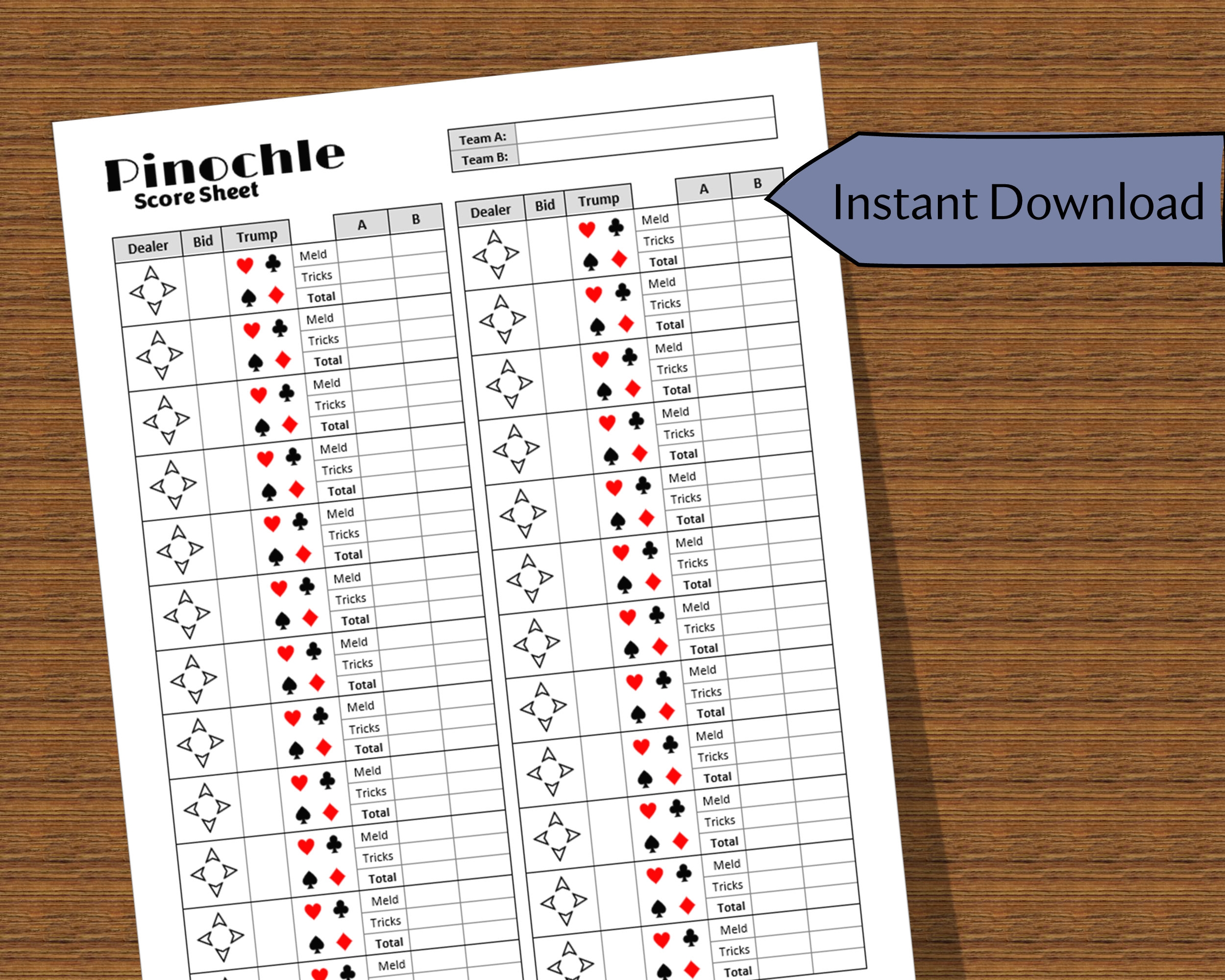 Pinochle Score Sheet Printable