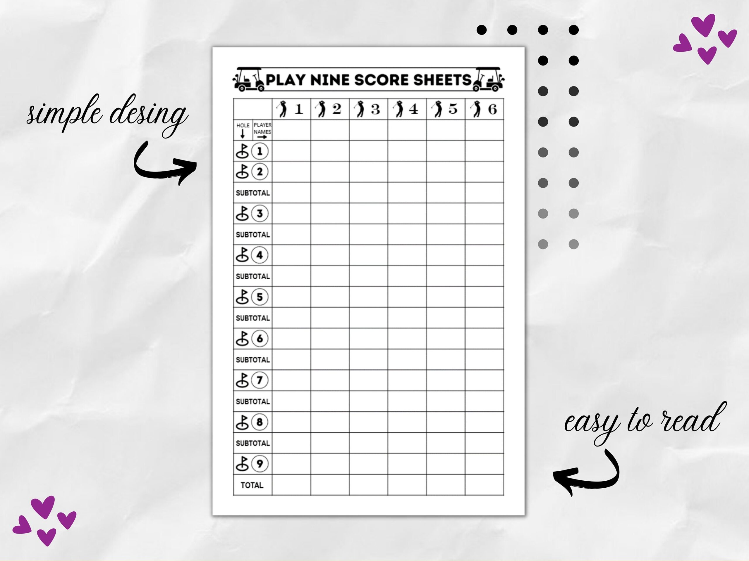 Printable Play 9 Score Pad Play Nine Golf Card Game Score Sheet 