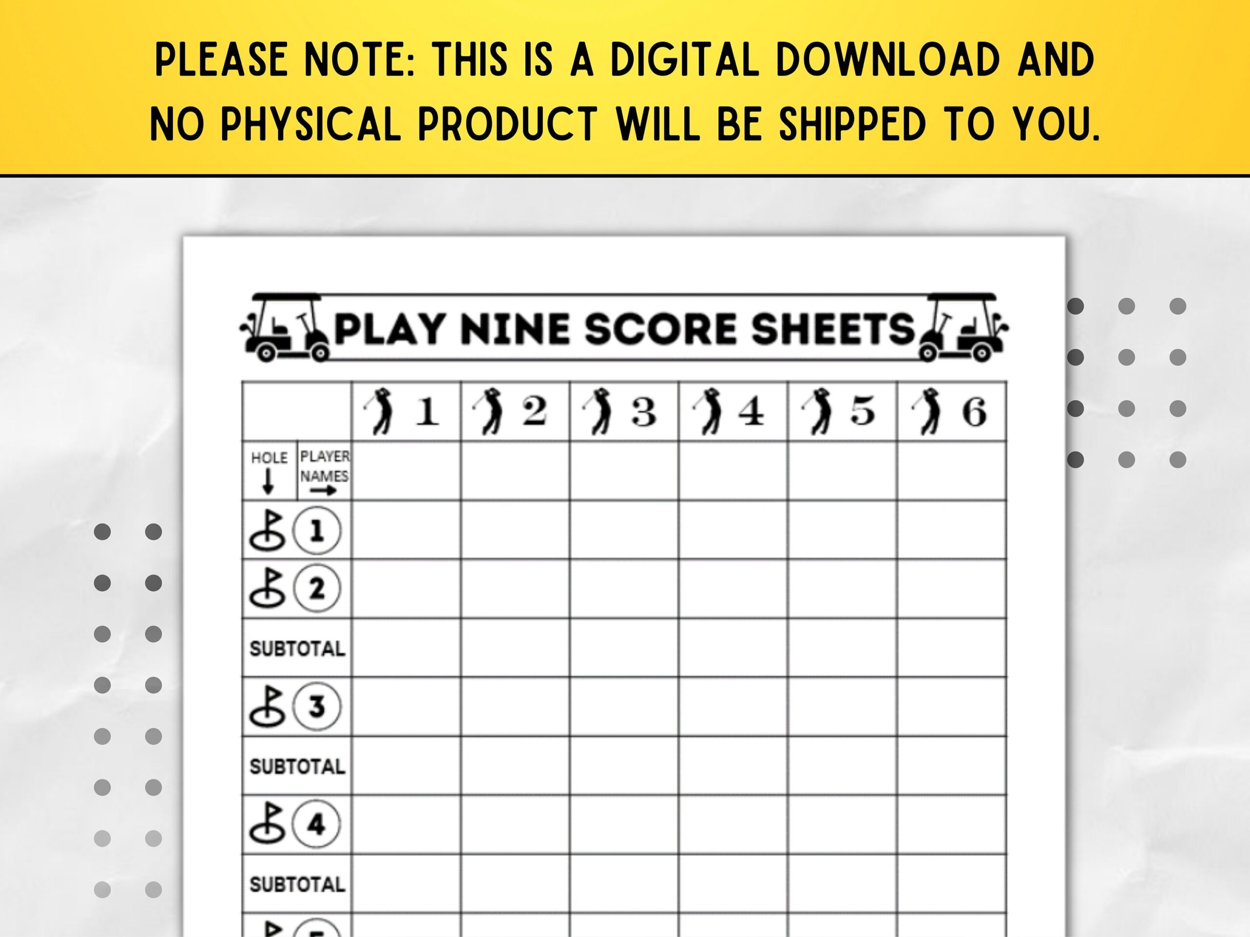 Printable Play 9 Score Pad Play Nine Golf Card Game Score Sheet 