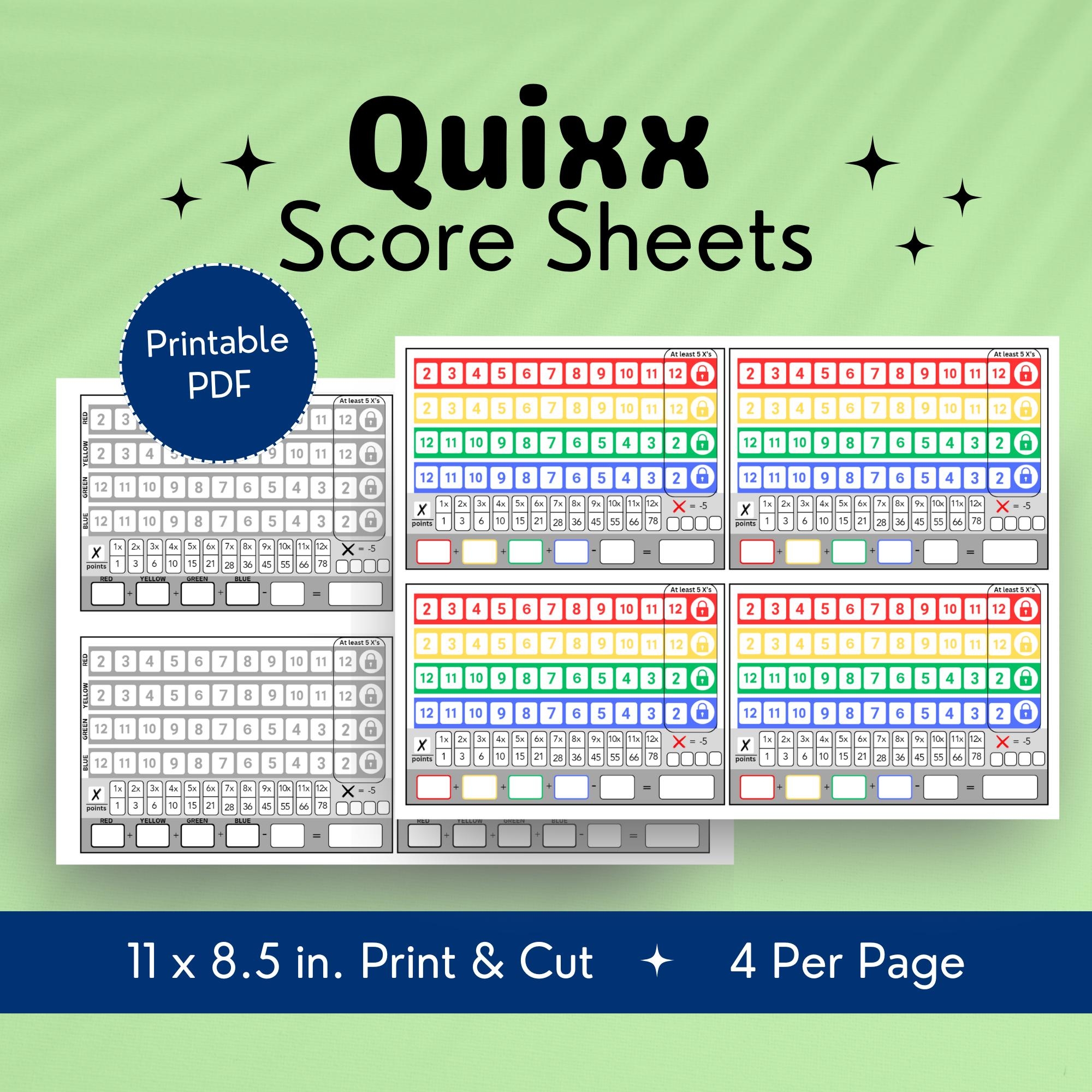Printable Quixx Score Sheet Quixx Game Scorecard Digital Download Scorecard For Quixx Game Night Instant Download PDF Etsy