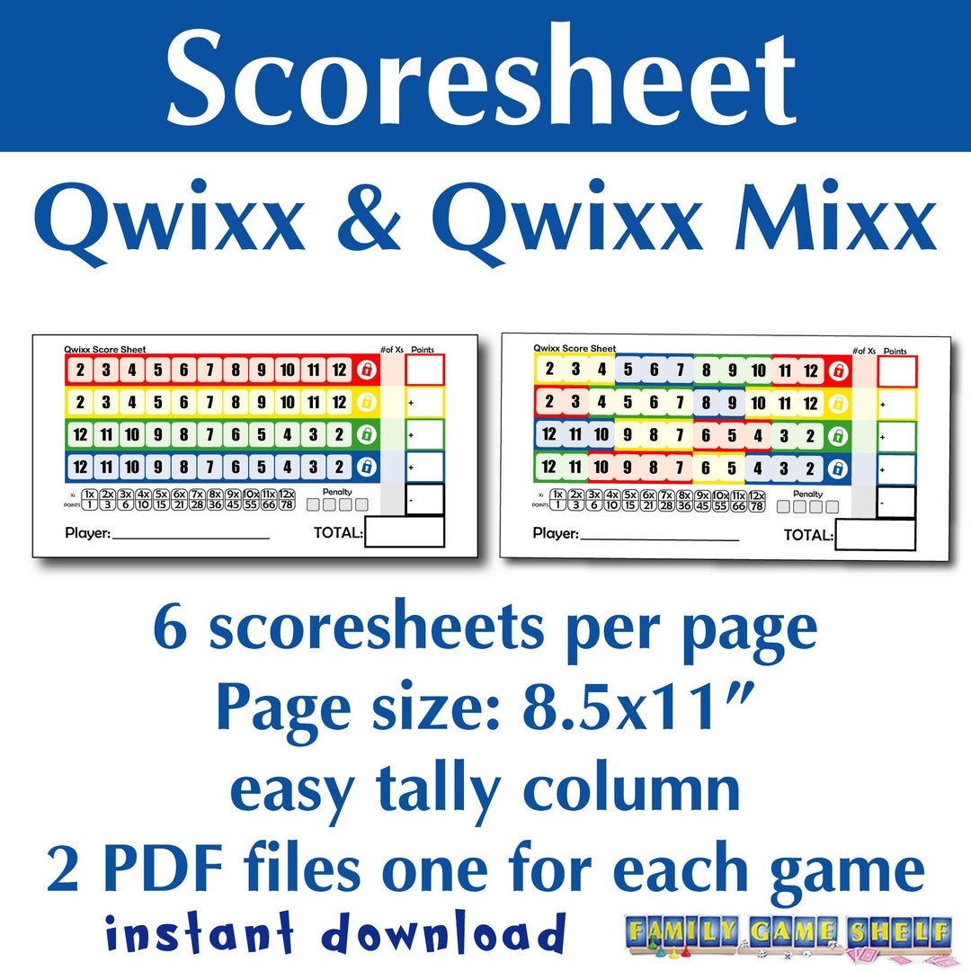 Printable Qwixx And Qwixx Mixx Dice Game Scoresheet Bundle 