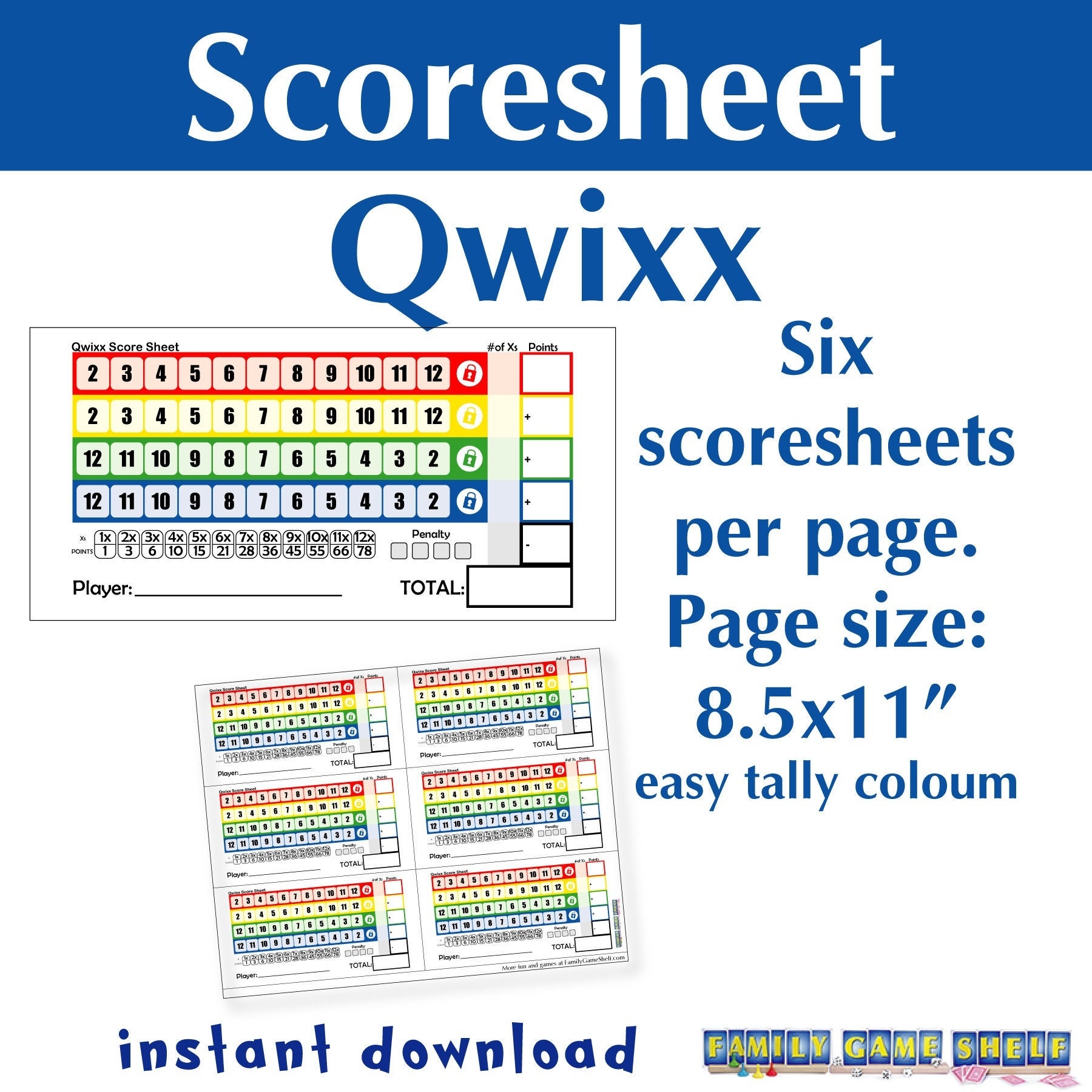 Printable Qwixx Dice Game Scoresheets Quixx Dice Game Score Card 