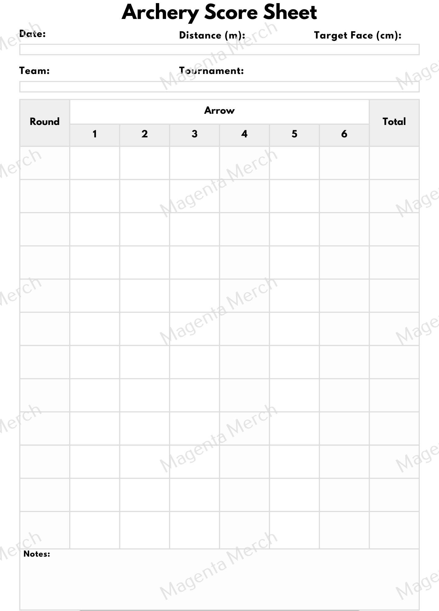 Archery Score Sheets Printable