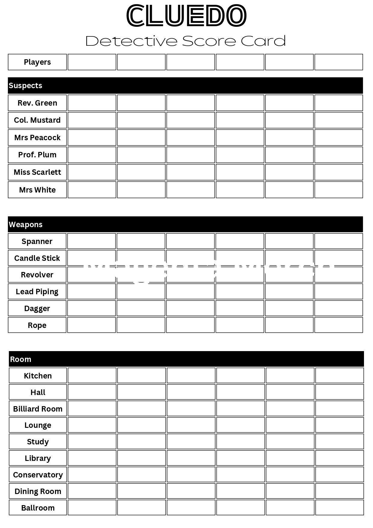 Printable Replacement Score Sheets Compatible With Clue U0026 Cluedo Printable Replacement Score Sheets Compatible With Clue U0026 Cluedo