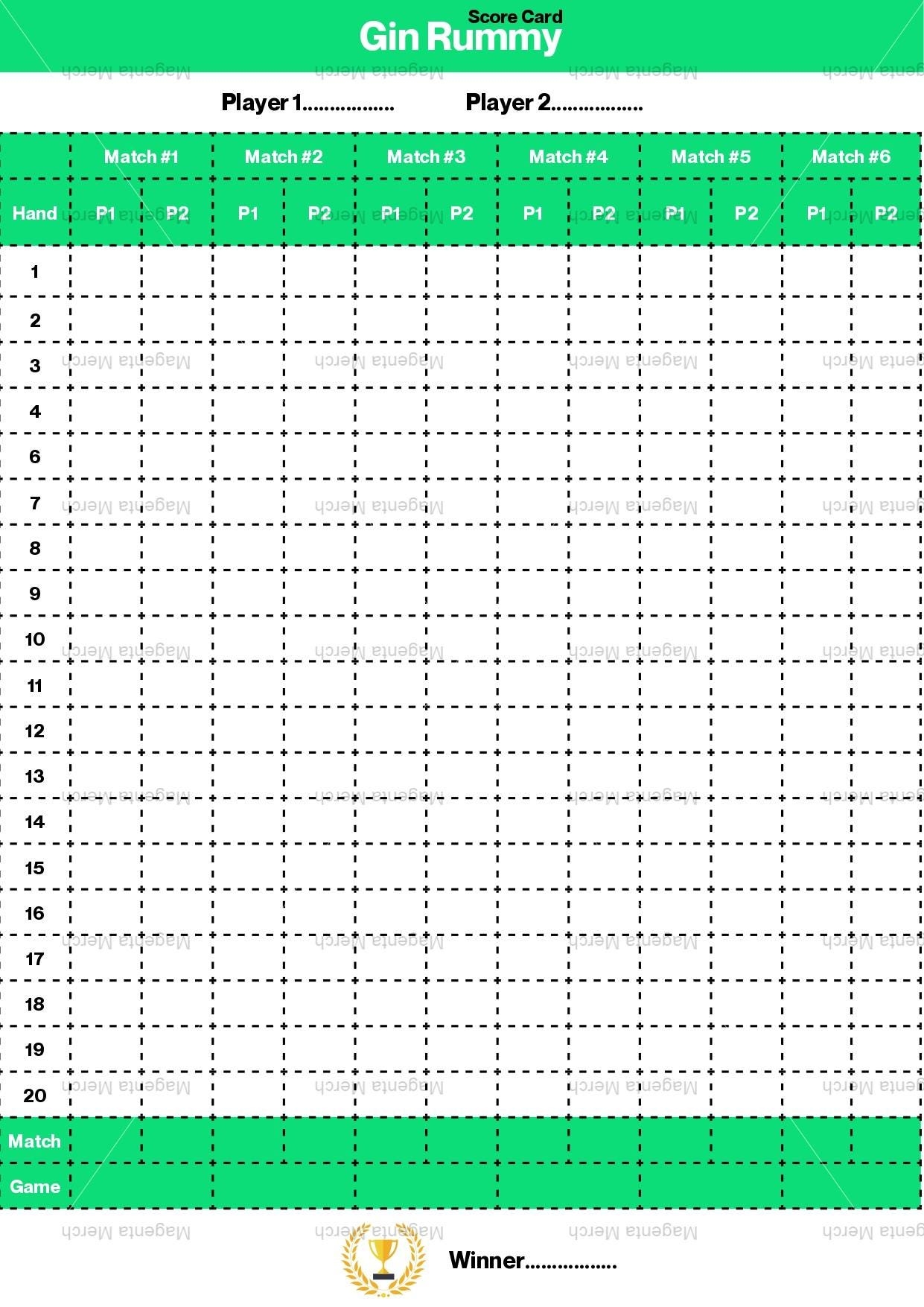 Printable Score Card Compatible With Gin Rummy A4 U0026 US Letter PDF Formats