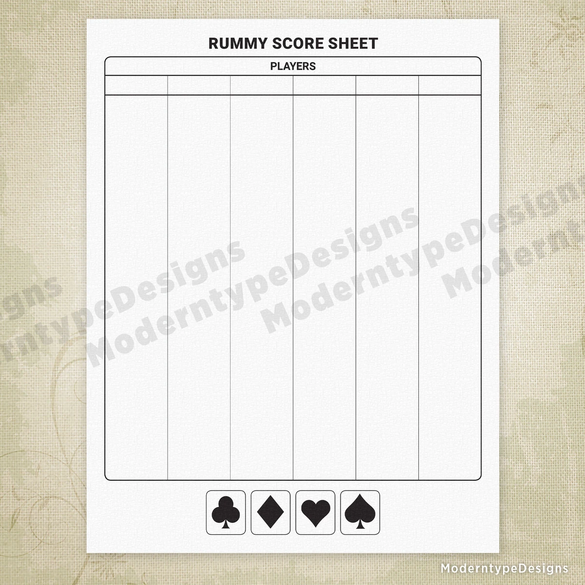 Printable Shanghai Card Game Score Sheet