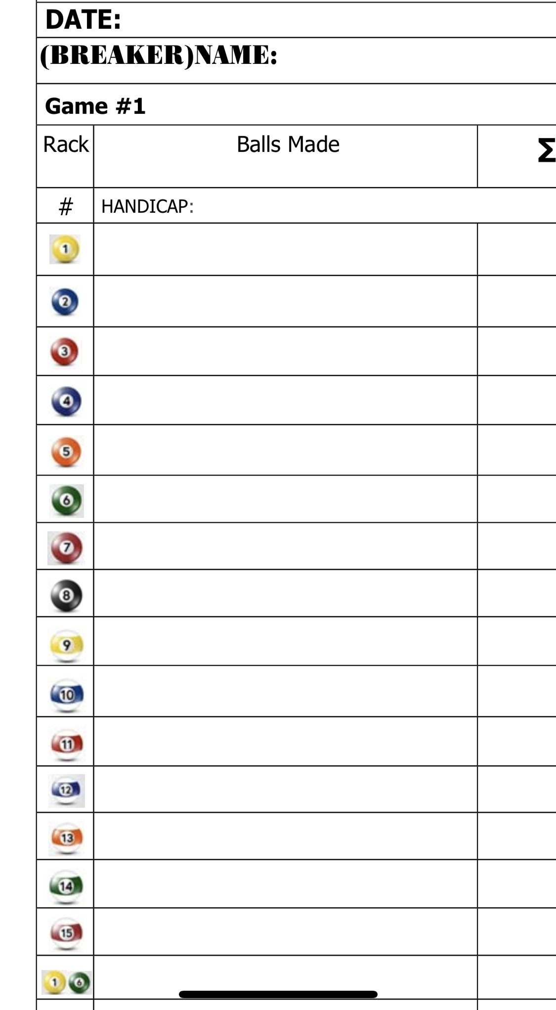 Printable Straight Pool Score Sheet Doc Pdf Format Billiard Pool 14 1 For Billiard Fans Lovers Etsy