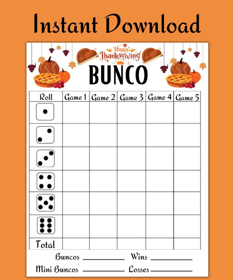 Printable Thanksgiving Bunco Score Card Sheet Bunco Printable 