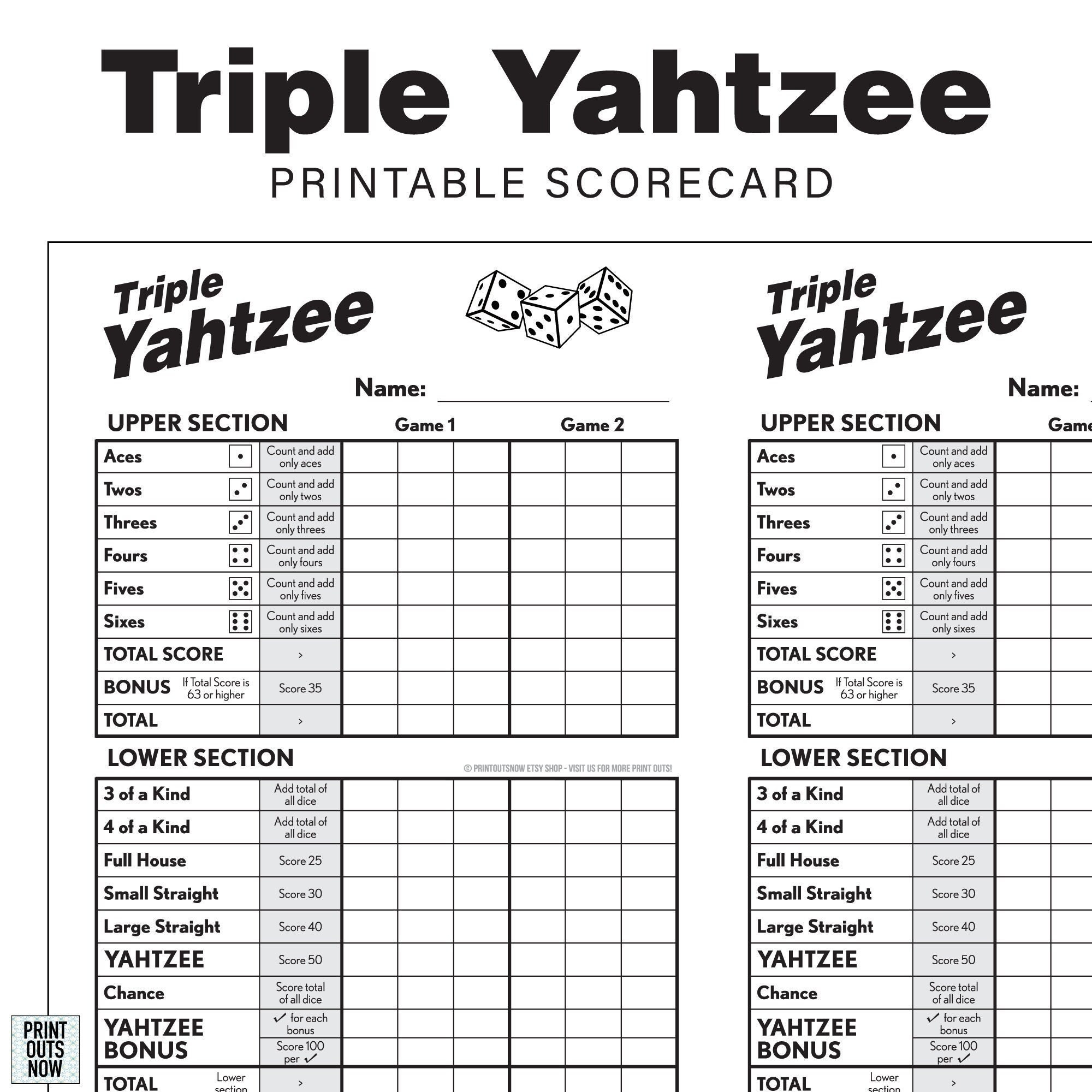 Printable Triple Yahtzee Scorecards Scorepad Print As Many As You Need 8 5x11 And A4 Included Etsy Hong Kong Printable Triple Yahtzee Scorecards Scorepad Print As Many As You Need 8 5x11 And A4 Included Etsy Hong Kong