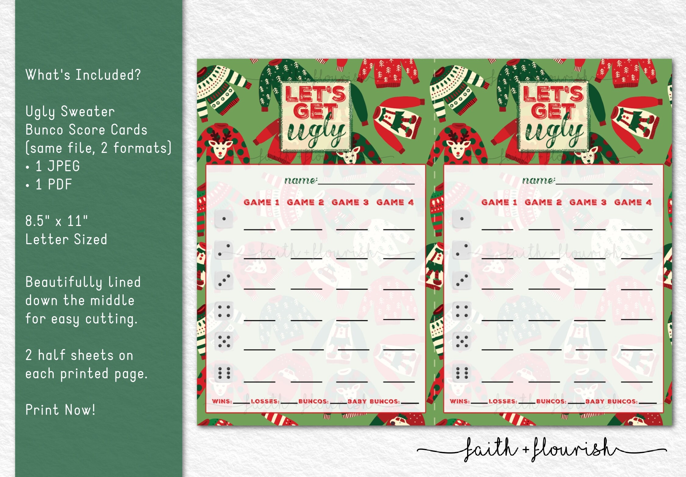 Printable Ugly Sweater Bunco Score Card Sheet Christmas Holiday Printable Ugly Sweater Bunco Score Card Sheet Christmas Holiday