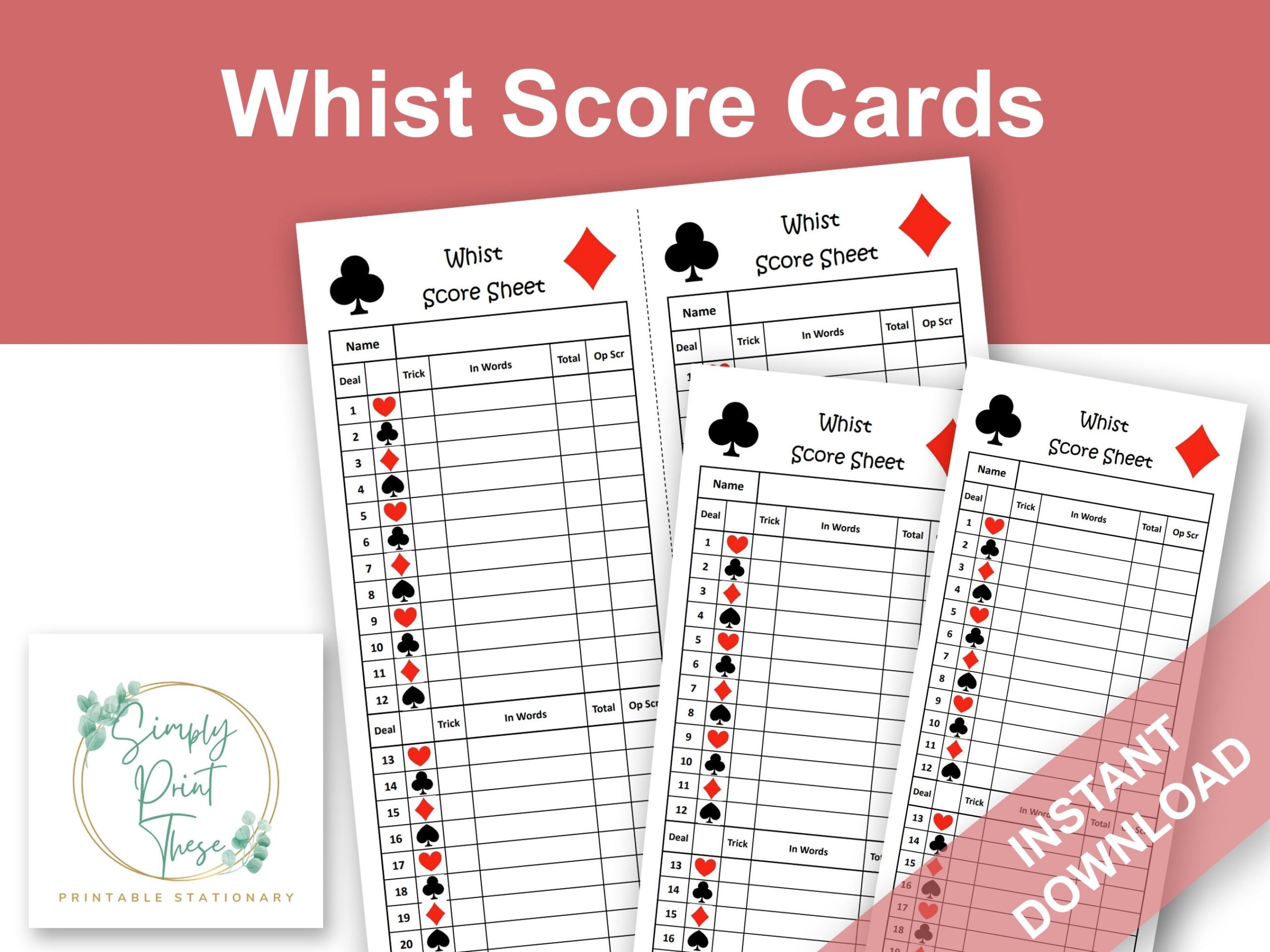 Printable Whist Score Sheets To Record Your Whist Card Games Whist Score Card Learn To Play Whist Instant Download Etsy New Zealand