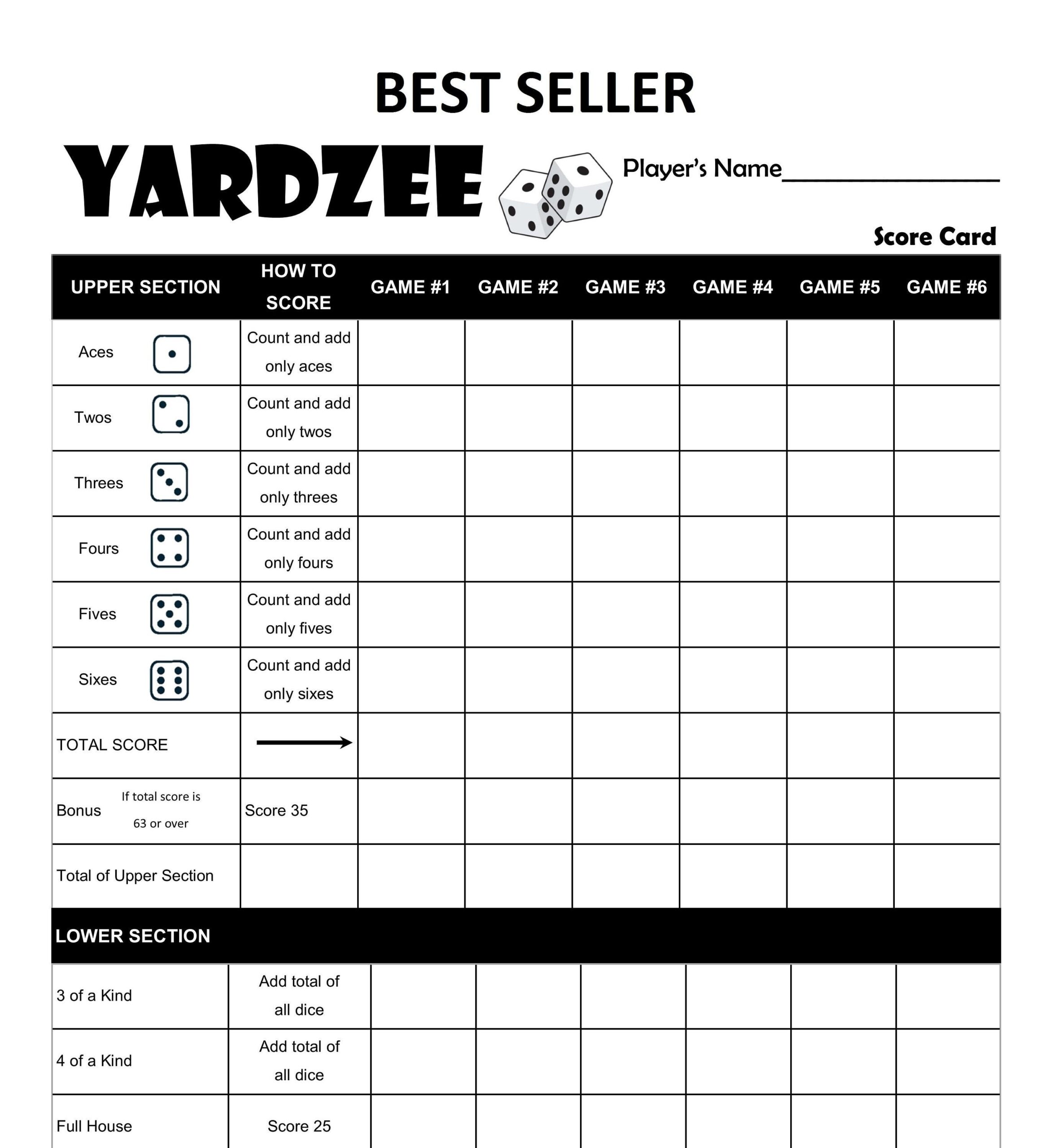 Printable Yardzee Yahtzee Laminated Score Sheet Scorecards With Printable Yardzee Yahtzee Laminated Score Sheet Scorecards With